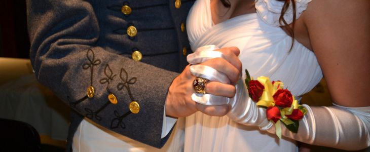 an officer and his wife at a military ball