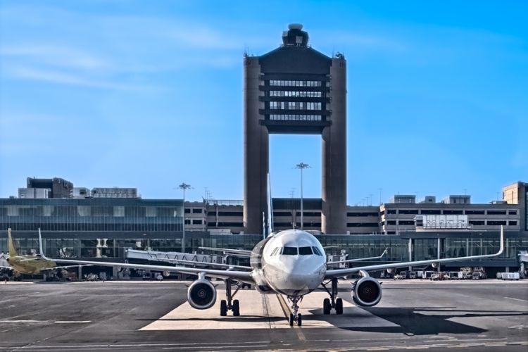 A view of Boston Logan International Airport from the tarmac.