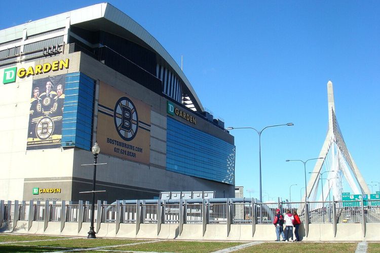 A view of TD Garden from outside including the Tappan Zee Bridge