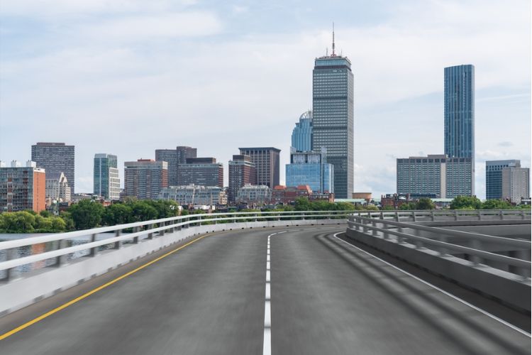 A view of the Boston skyline from a highway